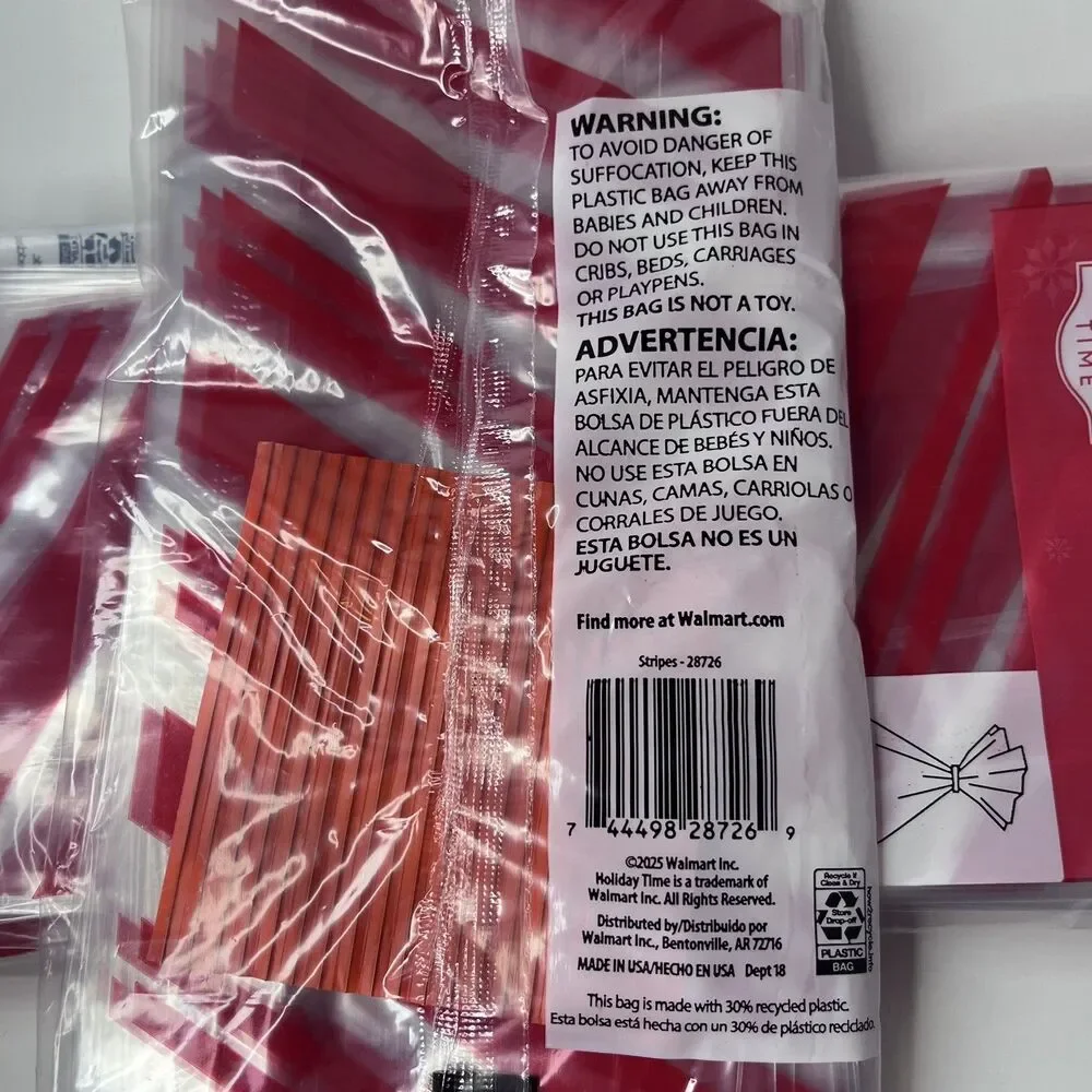 Treat Bags 20 Pack Red Diagonal Stripe Twist Ties LOT OF 5